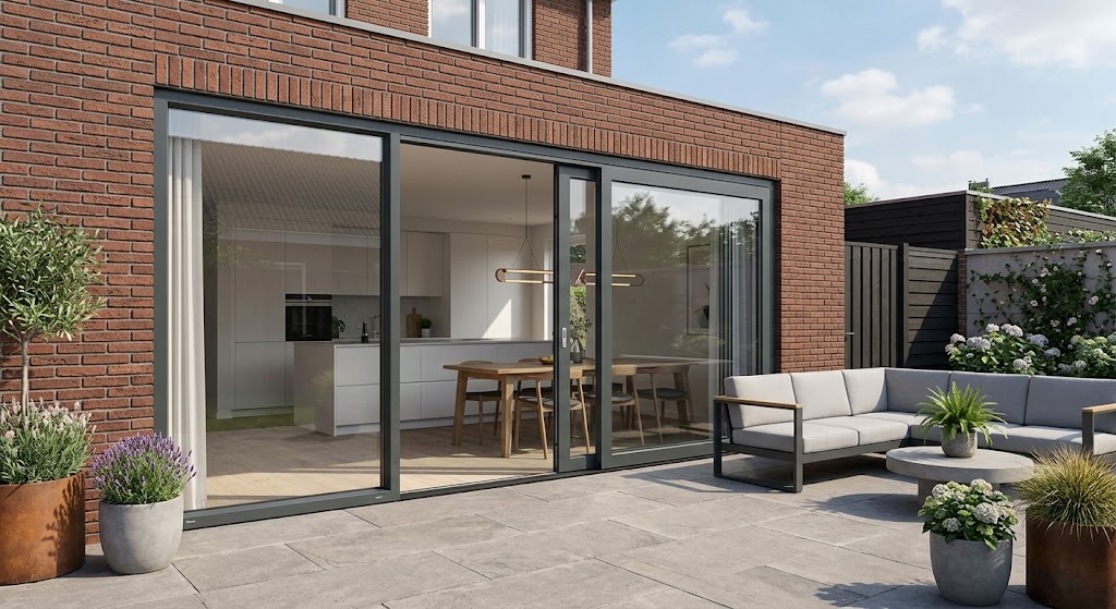 3-delige kunststof schuifpui bij een moderne woning